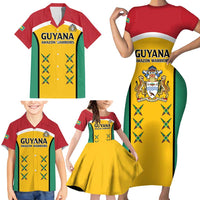 Custom Guyana Cricket Family Matching Short Sleeve Bodycon Dress and Hawaiian Shirt Come On Amazon Warriors