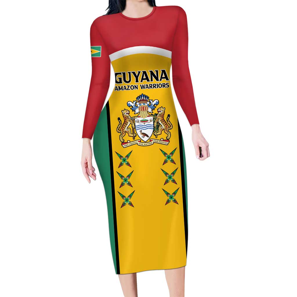 Custom Guyana Cricket Long Sleeve Bodycon Dress Come On Amazon Warriors