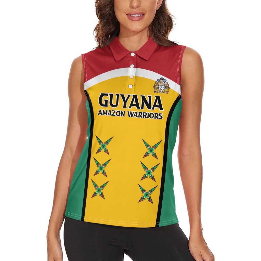 Custom Guyana Cricket Women Sleeveless Polo Shirt Come On Amazon Warriors