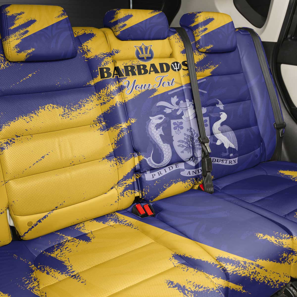 Custom Barbados Royals Cricket Back Car Seat Cover Coat Of Arms Flag Style
