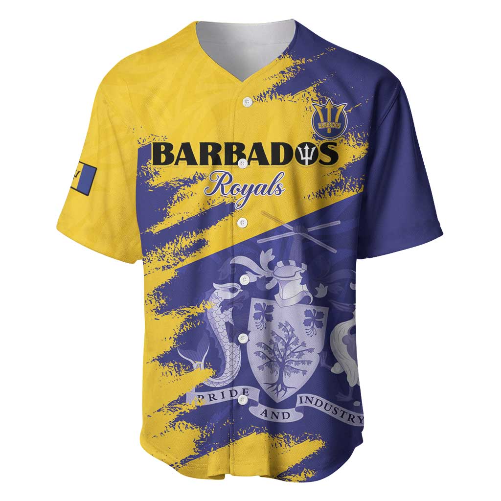 Custom Barbados Royals Cricket Baseball Jersey Coat Of Arms Flag Style