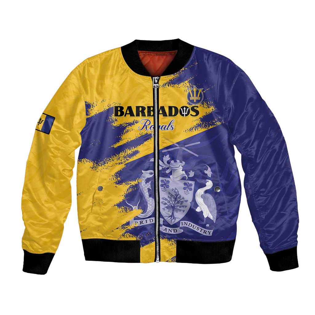 Custom Barbados Royals Cricket Bomber Jacket Coat Of Arms Flag Style