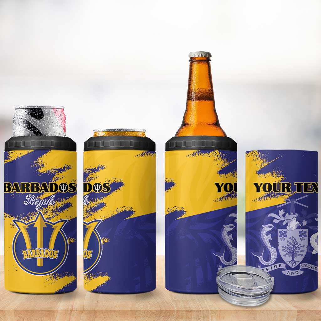 Custom Barbados Royals Cricket 4 in 1 Can Cooler Tumbler Coat Of Arms Flag Style