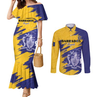 Custom Barbados Royals Cricket Couples Matching Mermaid Dress and Long Sleeve Button Shirt Coat Of Arms Flag Style