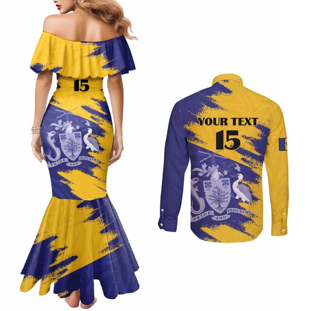 Custom Barbados Royals Cricket Couples Matching Mermaid Dress and Long Sleeve Button Shirt Coat Of Arms Flag Style