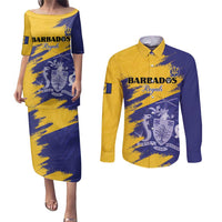 Custom Barbados Royals Cricket Couples Matching Puletasi and Long Sleeve Button Shirt Coat Of Arms Flag Style
