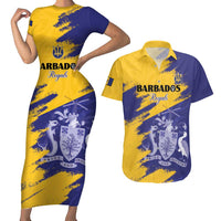 Custom Barbados Royals Cricket Couples Matching Short Sleeve Bodycon Dress and Hawaiian Shirt Coat Of Arms Flag Style