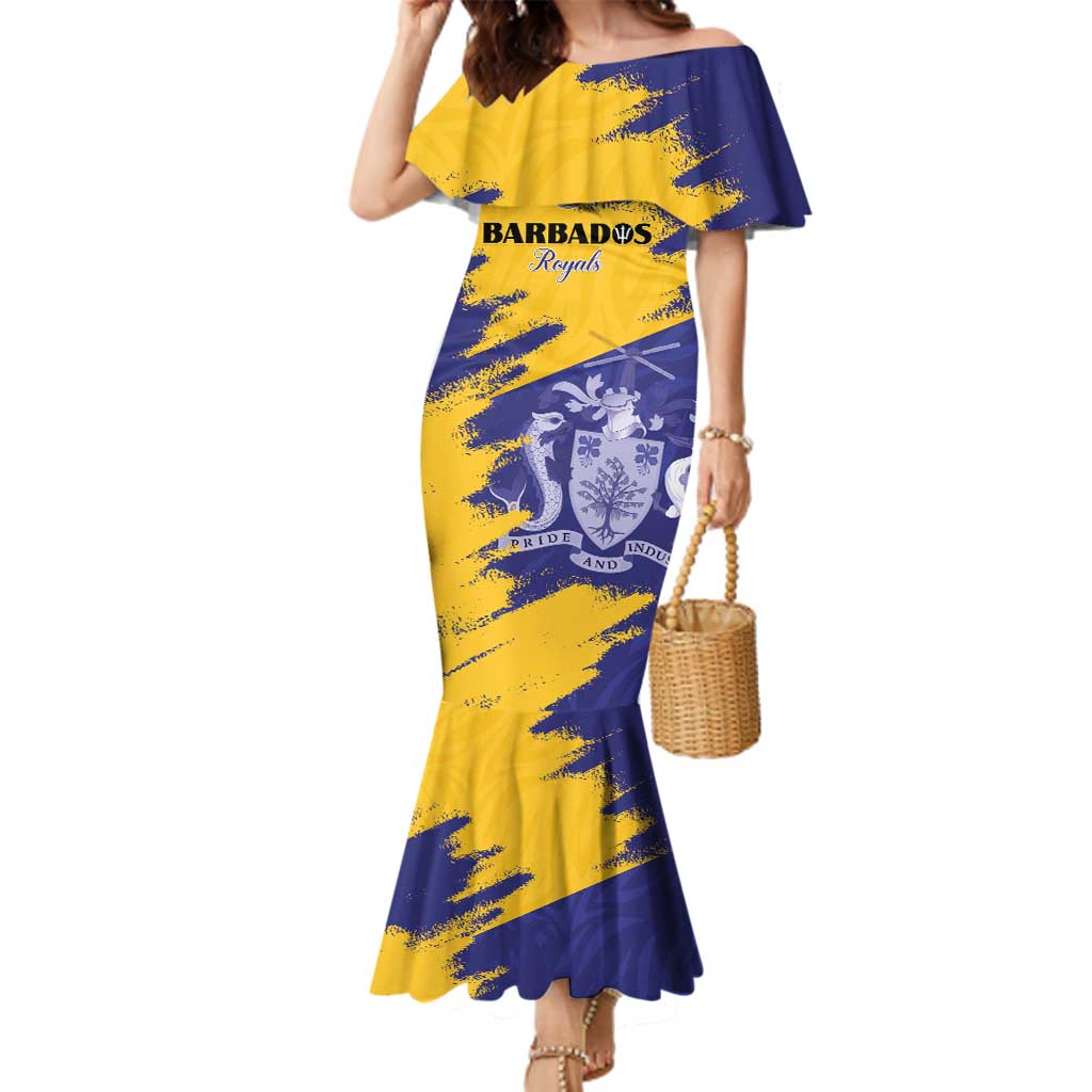 Custom Barbados Royals Cricket Family Matching Mermaid Dress and Hawaiian Shirt Coat Of Arms Flag Style