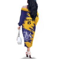 Custom Barbados Royals Cricket Family Matching Off The Shoulder Long Sleeve Dress and Hawaiian Shirt Coat Of Arms Flag Style