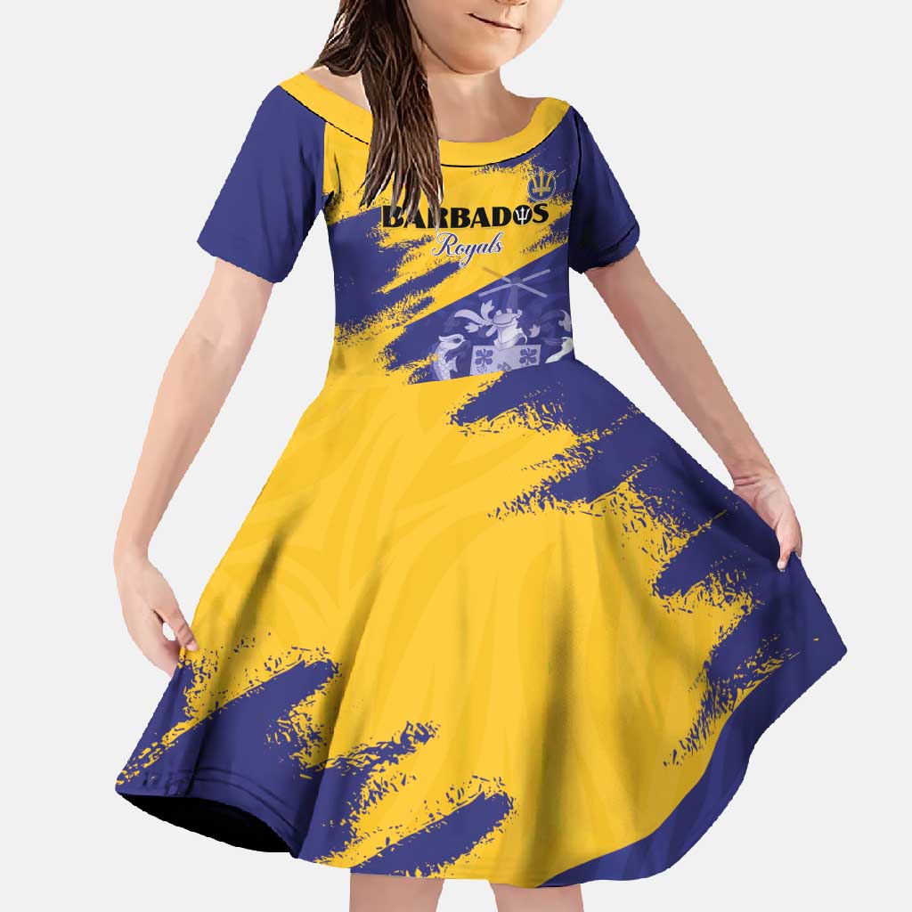 Custom Barbados Royals Cricket Family Matching Off Shoulder Maxi Dress and Hawaiian Shirt Coat Of Arms Flag Style