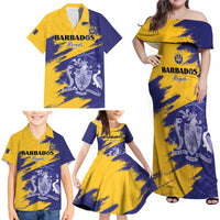 Custom Barbados Royals Cricket Family Matching Off Shoulder Maxi Dress and Hawaiian Shirt Coat Of Arms Flag Style