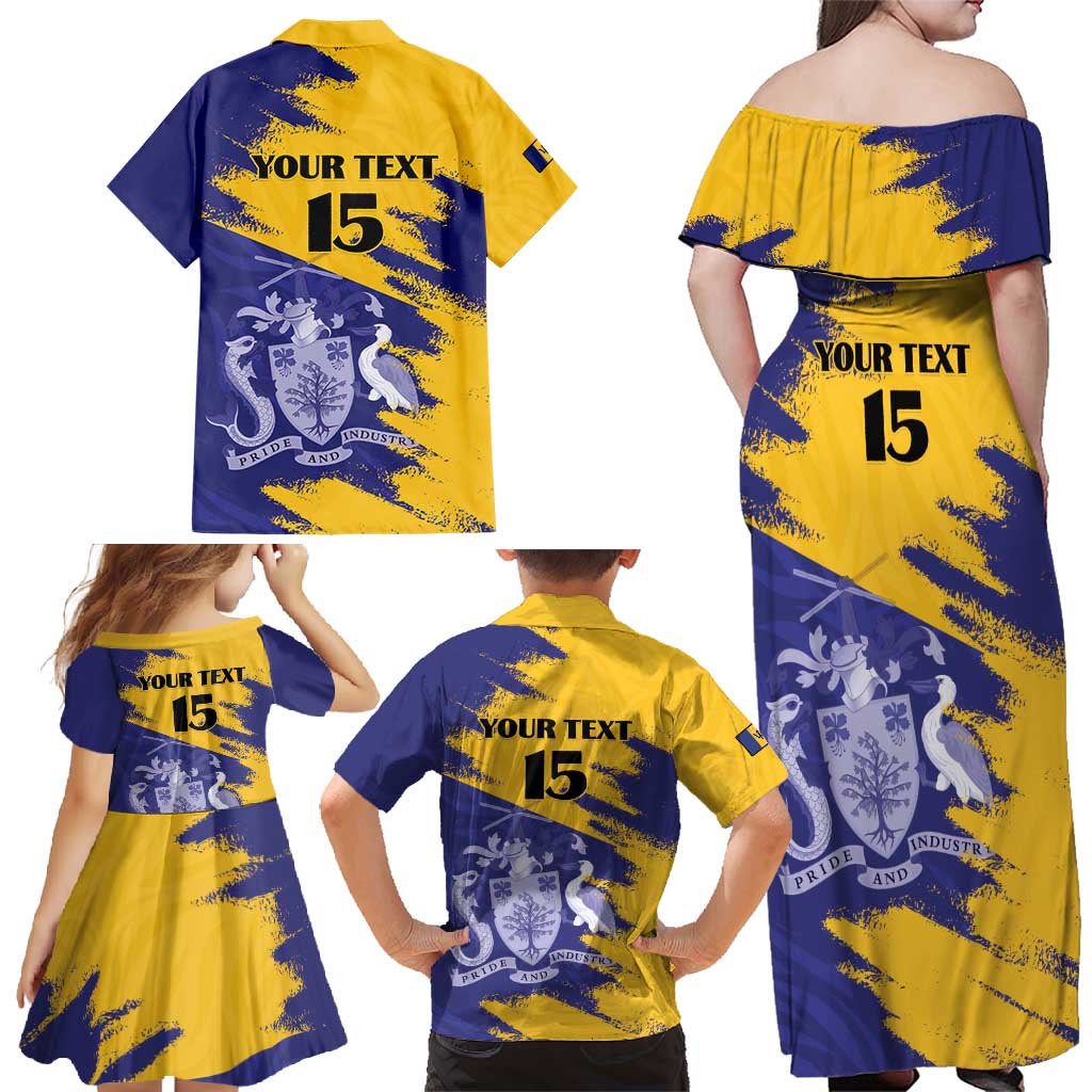 Custom Barbados Royals Cricket Family Matching Off Shoulder Maxi Dress and Hawaiian Shirt Coat Of Arms Flag Style