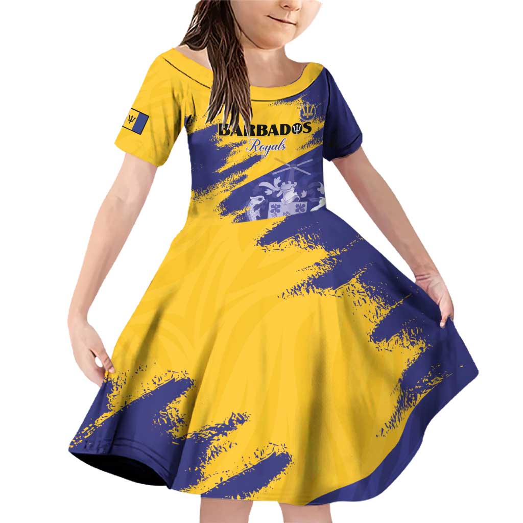 Custom Barbados Royals Cricket Family Matching Off Shoulder Short Dress and Hawaiian Shirt Coat Of Arms Flag Style