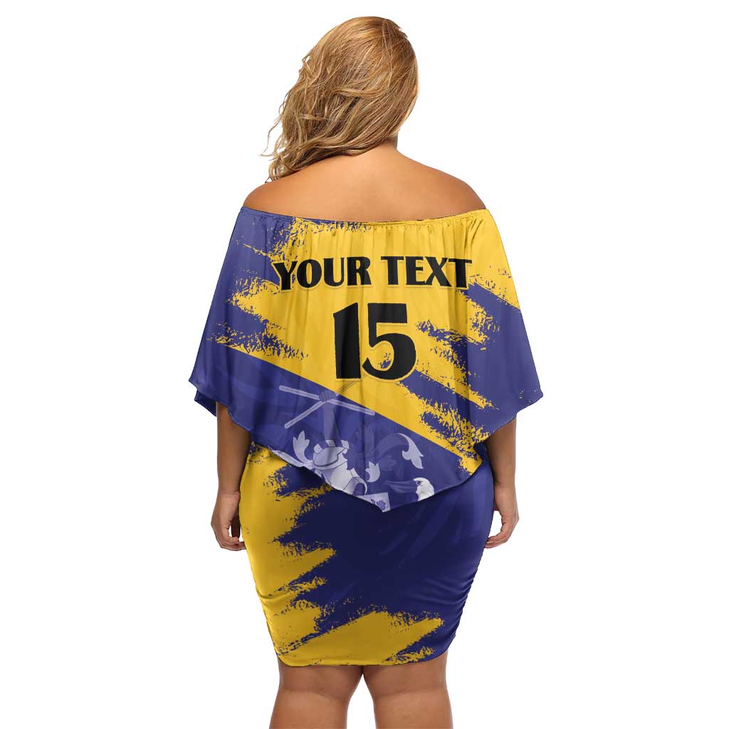 Custom Barbados Royals Cricket Family Matching Off Shoulder Short Dress and Hawaiian Shirt Coat Of Arms Flag Style