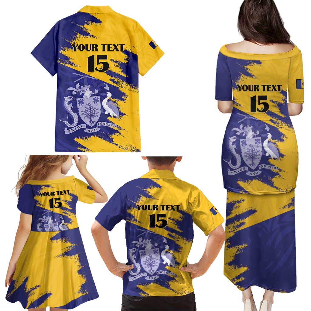 Custom Barbados Royals Cricket Family Matching Puletasi and Hawaiian Shirt Coat Of Arms Flag Style
