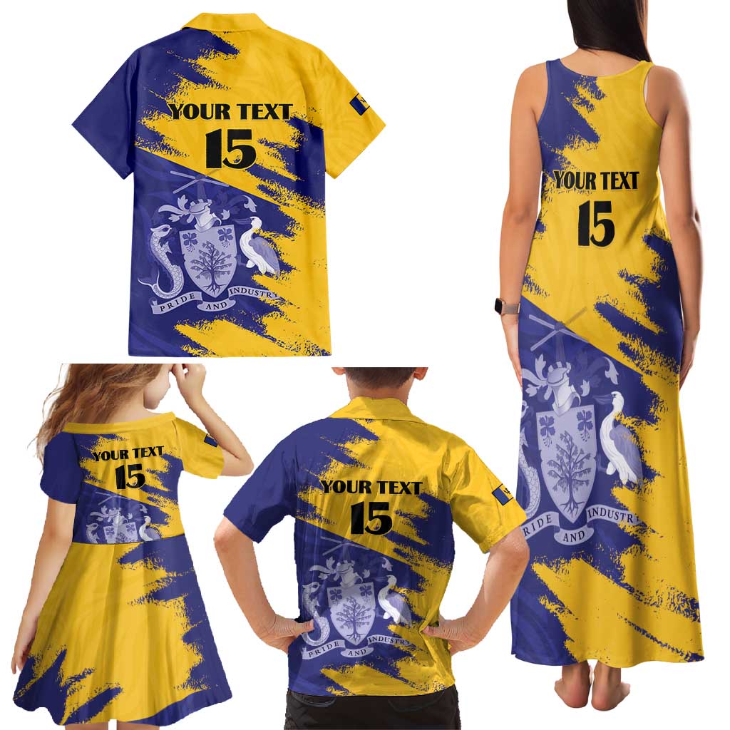 Custom Barbados Royals Cricket Family Matching Tank Maxi Dress and Hawaiian Shirt Coat Of Arms Flag Style