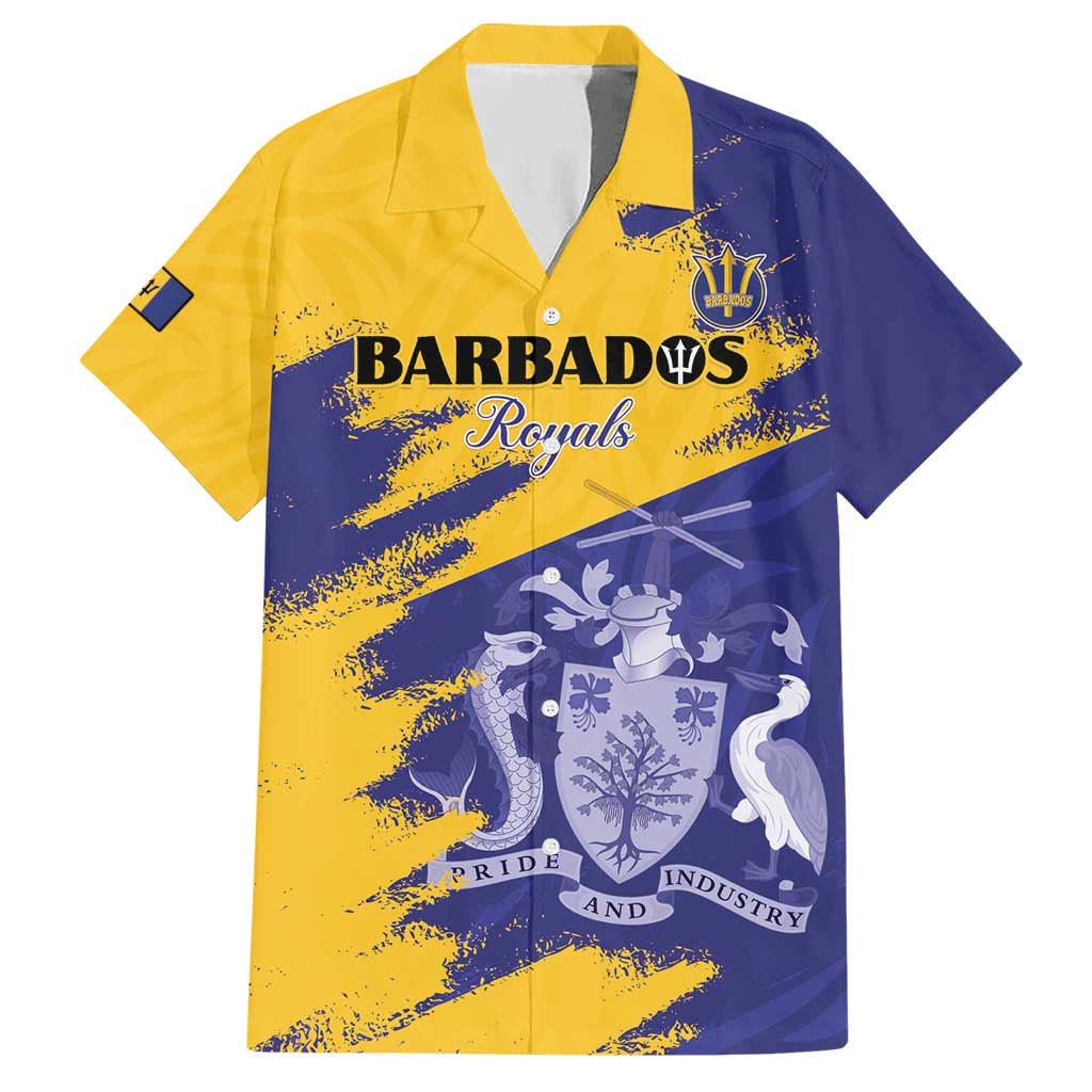 Custom Barbados Royals Cricket Hawaiian Shirt Coat Of Arms Flag Style