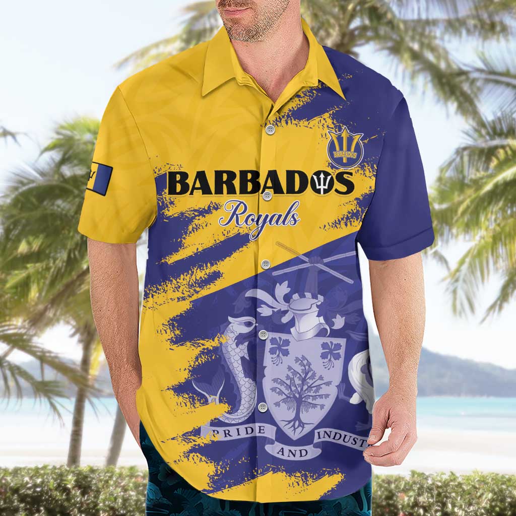Custom Barbados Royals Cricket Hawaiian Shirt Coat Of Arms Flag Style