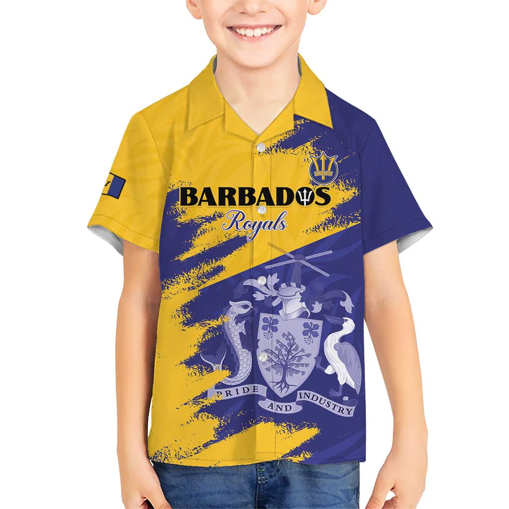 Custom Barbados Royals Cricket Kid Hawaiian Shirt Coat Of Arms Flag Style