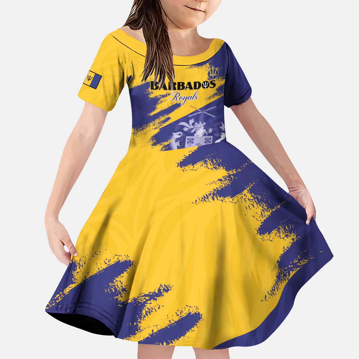 Custom Barbados Royals Cricket Kid Short Sleeve Dress Coat Of Arms Flag Style