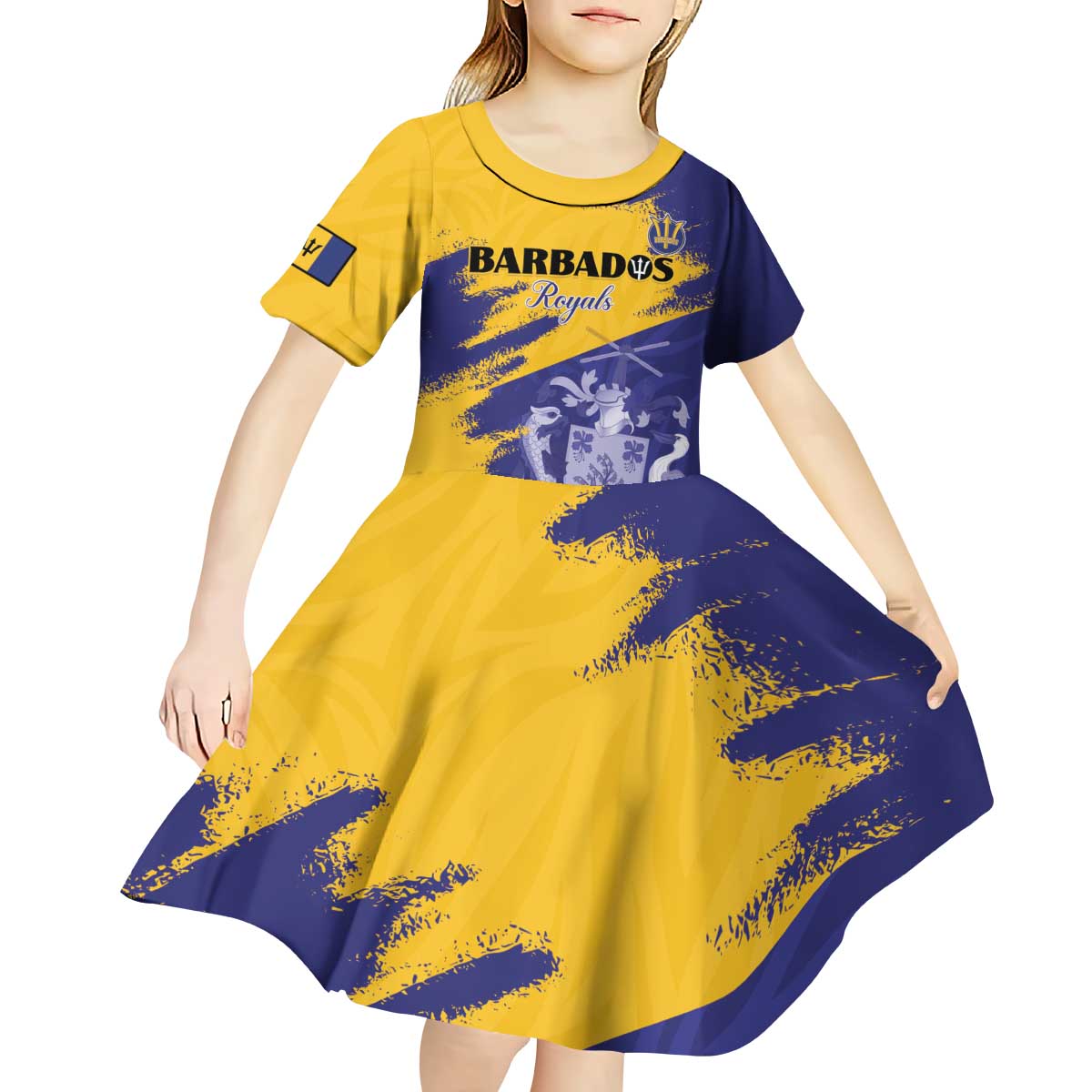 Custom Barbados Royals Cricket Kid Short Sleeve Dress Coat Of Arms Flag Style