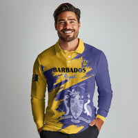 Custom Barbados Royals Cricket Long Sleeve Polo Shirt Coat Of Arms Flag Style