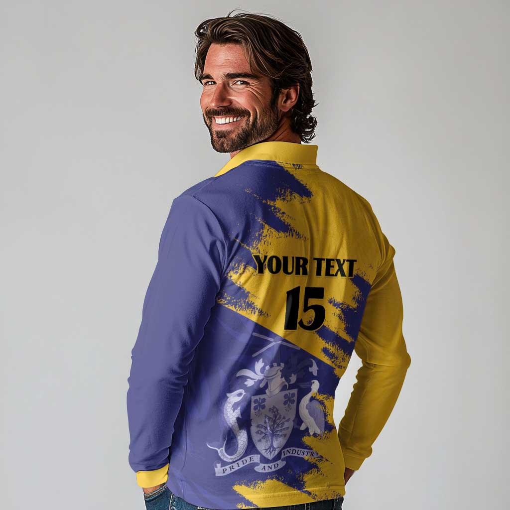 Custom Barbados Royals Cricket Long Sleeve Polo Shirt Coat Of Arms Flag Style