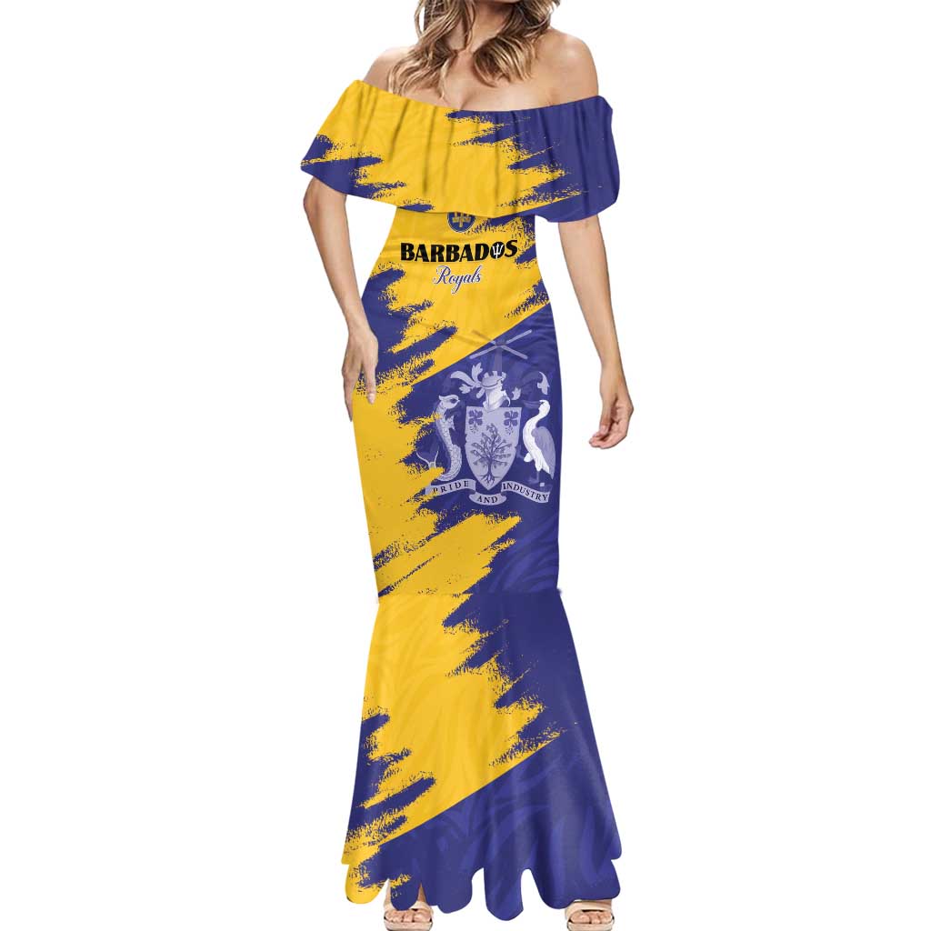 Custom Barbados Royals Cricket Mermaid Dress Coat Of Arms Flag Style
