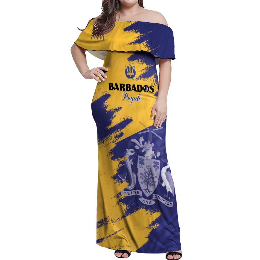 Custom Barbados Royals Cricket Off Shoulder Maxi Dress Coat Of Arms Flag Style