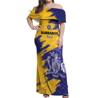 Custom Barbados Royals Cricket Off Shoulder Maxi Dress Coat Of Arms Flag Style