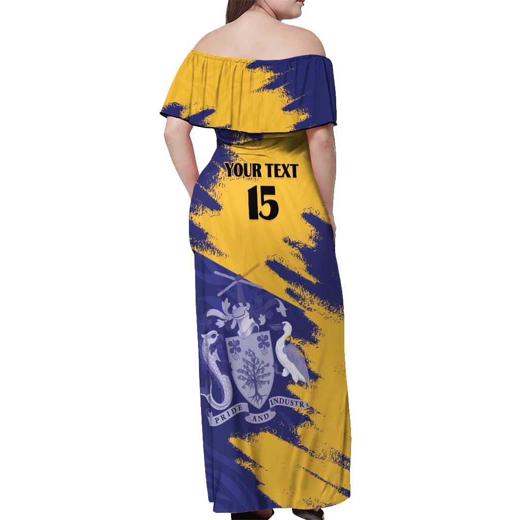 Custom Barbados Royals Cricket Off Shoulder Maxi Dress Coat Of Arms Flag Style