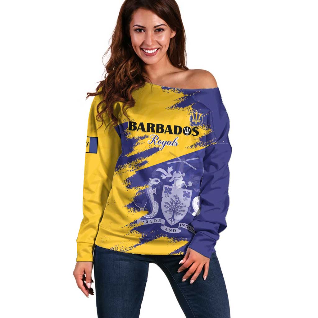Custom Barbados Royals Cricket Off Shoulder Sweater Coat Of Arms Flag Style