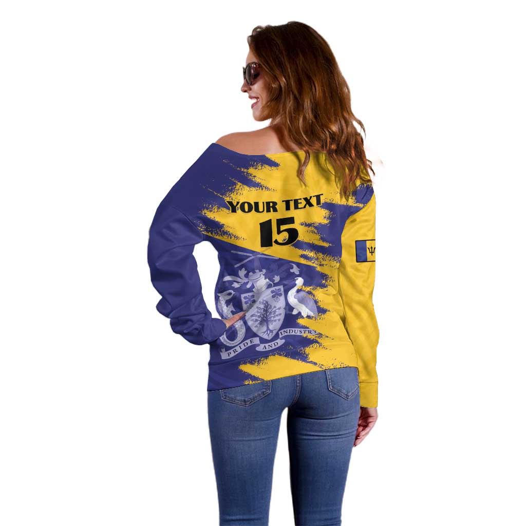 Custom Barbados Royals Cricket Off Shoulder Sweater Coat Of Arms Flag Style