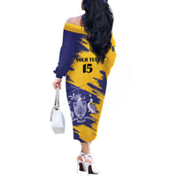 Custom Barbados Royals Cricket Off The Shoulder Long Sleeve Dress Coat Of Arms Flag Style