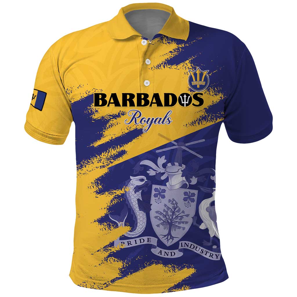 Custom Barbados Royals Cricket Polo Shirt Coat Of Arms Flag Style