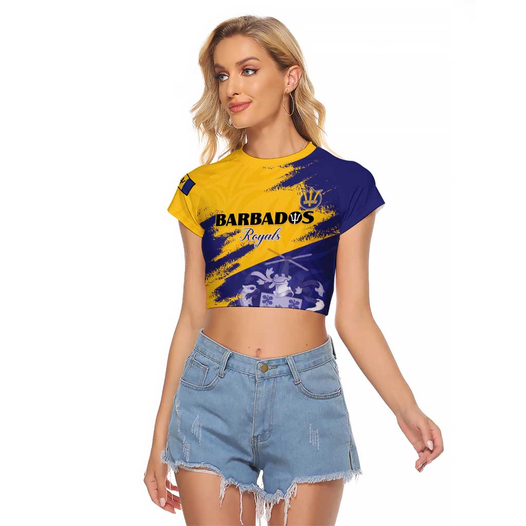 Custom Barbados Royals Cricket Raglan Cropped T Shirt Coat Of Arms Flag Style