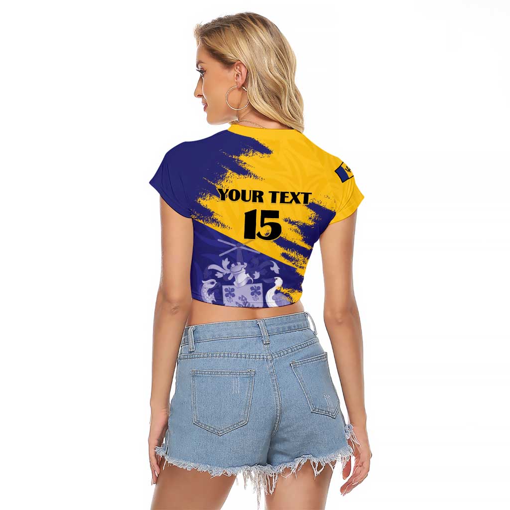 Custom Barbados Royals Cricket Raglan Cropped T Shirt Coat Of Arms Flag Style