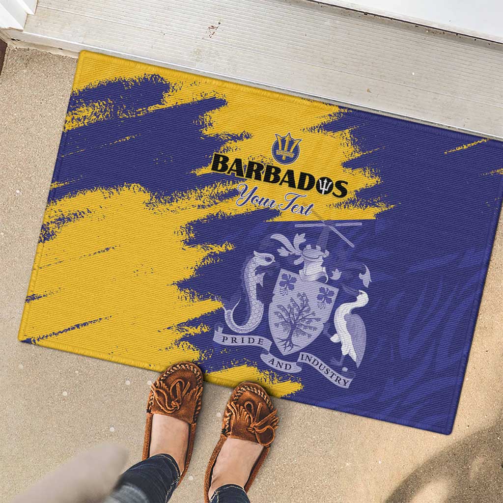 Custom Barbados Royals Cricket Rubber Doormat Coat Of Arms Flag Style