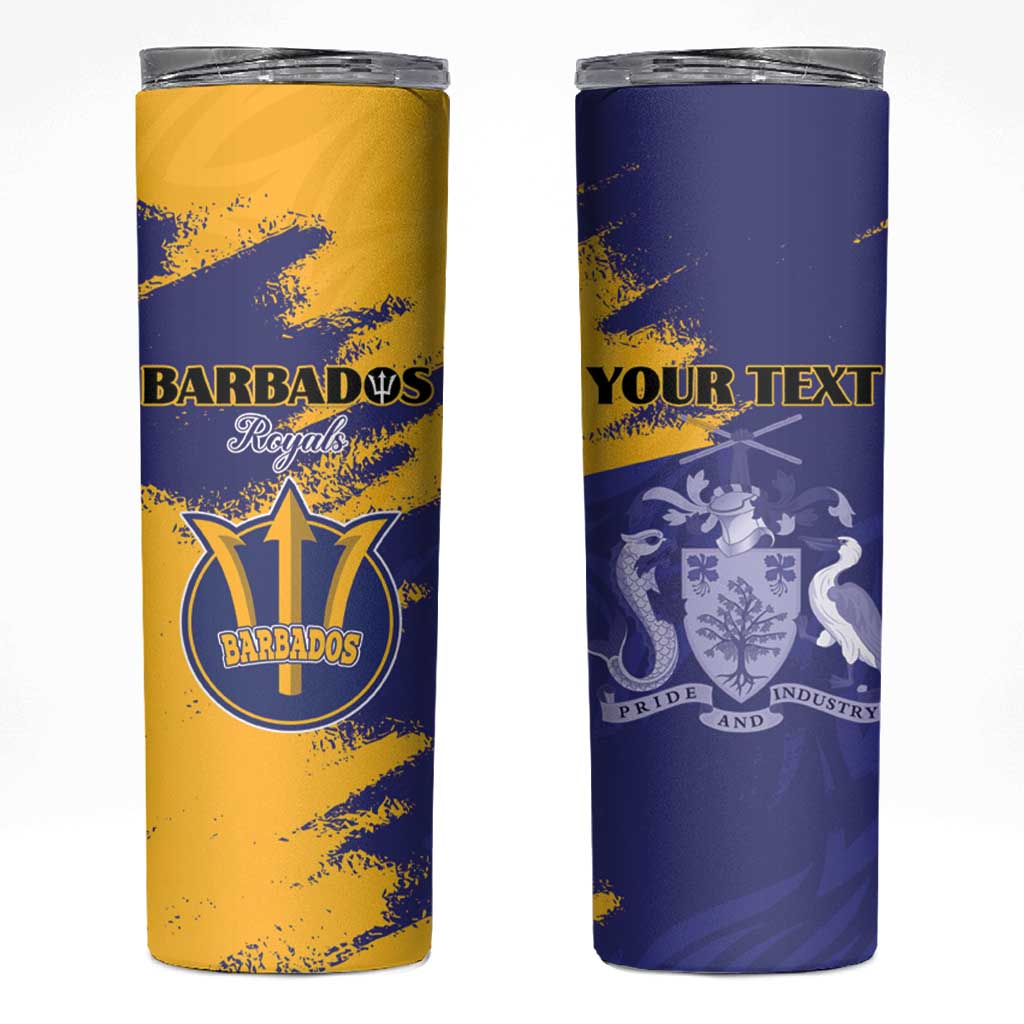 Custom Barbados Royals Cricket Skinny Tumbler Coat Of Arms Flag Style