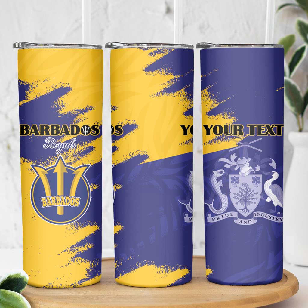 Custom Barbados Royals Cricket Skinny Tumbler Coat Of Arms Flag Style