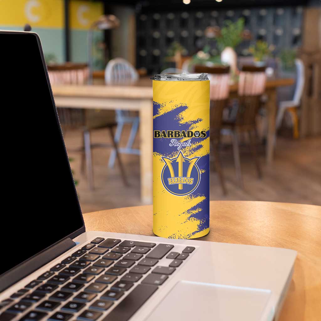 Custom Barbados Royals Cricket Skinny Tumbler Coat Of Arms Flag Style