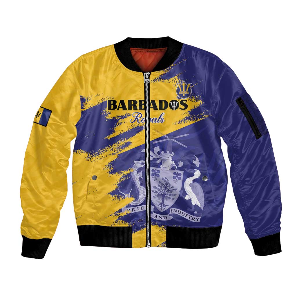 Custom Barbados Royals Cricket Sleeve Zip Bomber Jacket Coat Of Arms Flag Style