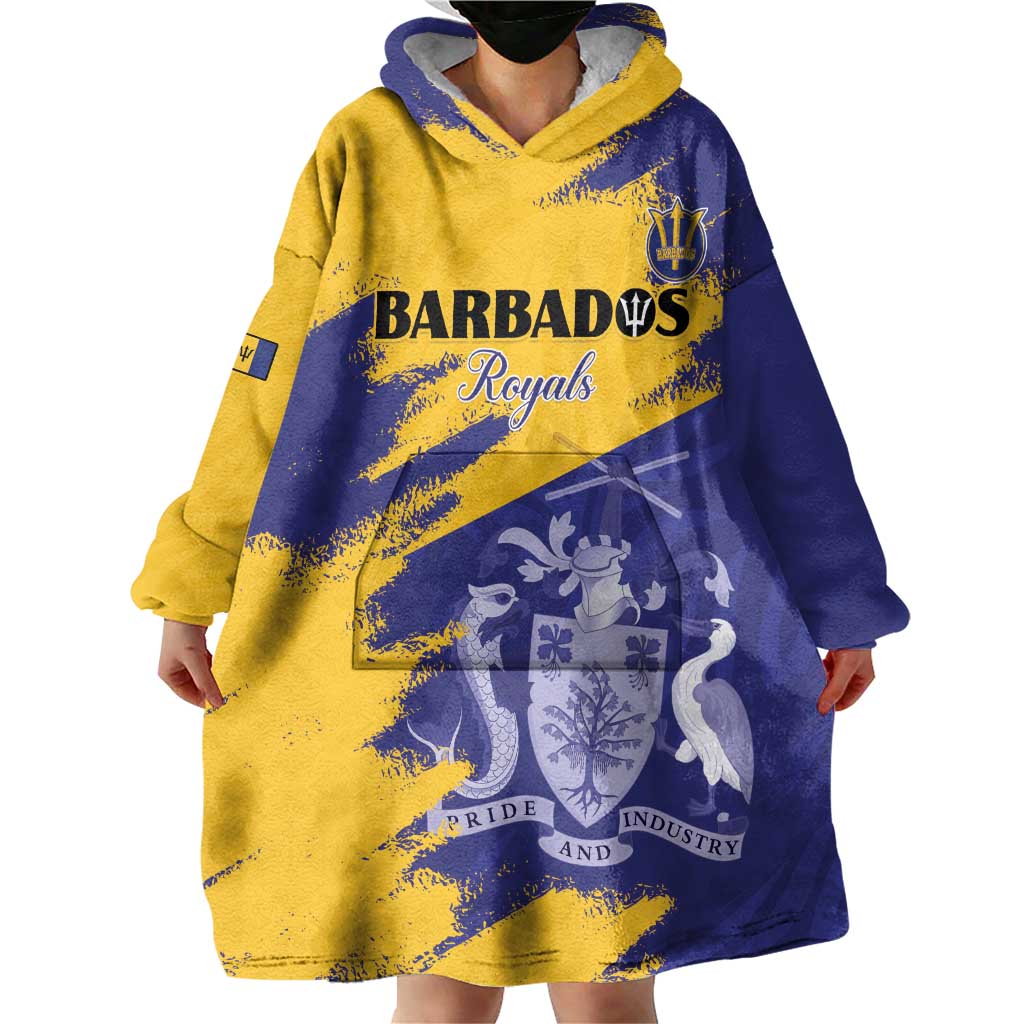 Custom Barbados Royals Cricket Wearable Blanket Hoodie Coat Of Arms Flag Style
