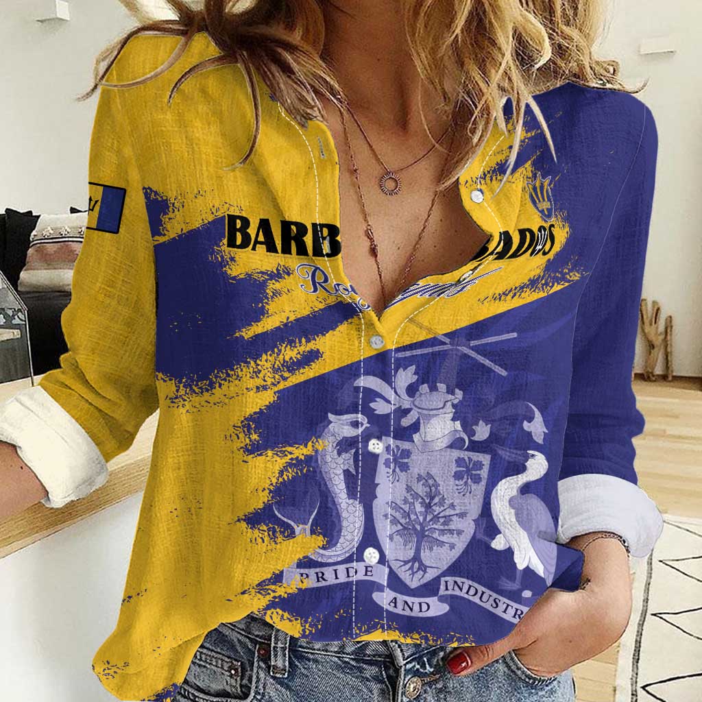 Custom Barbados Royals Cricket Women Casual Shirt Coat Of Arms Flag Style