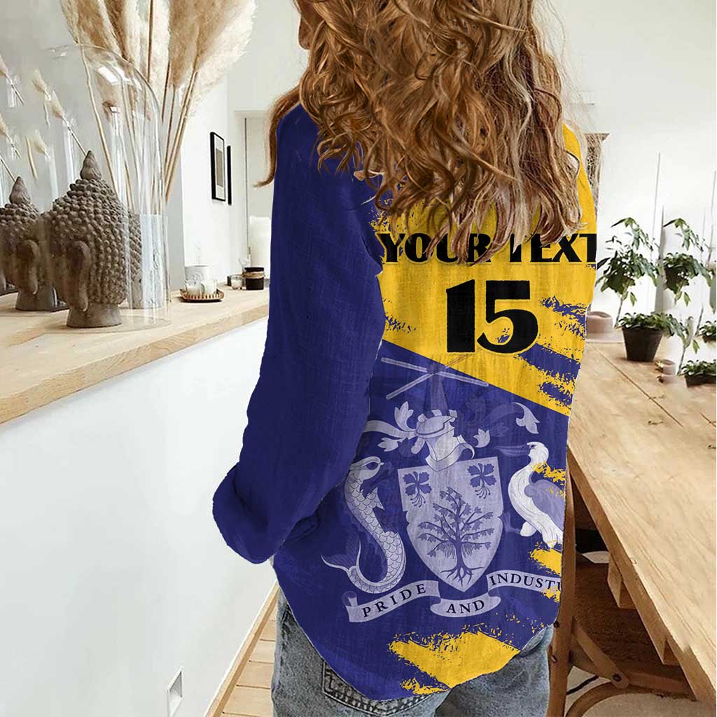 Custom Barbados Royals Cricket Women Casual Shirt Coat Of Arms Flag Style
