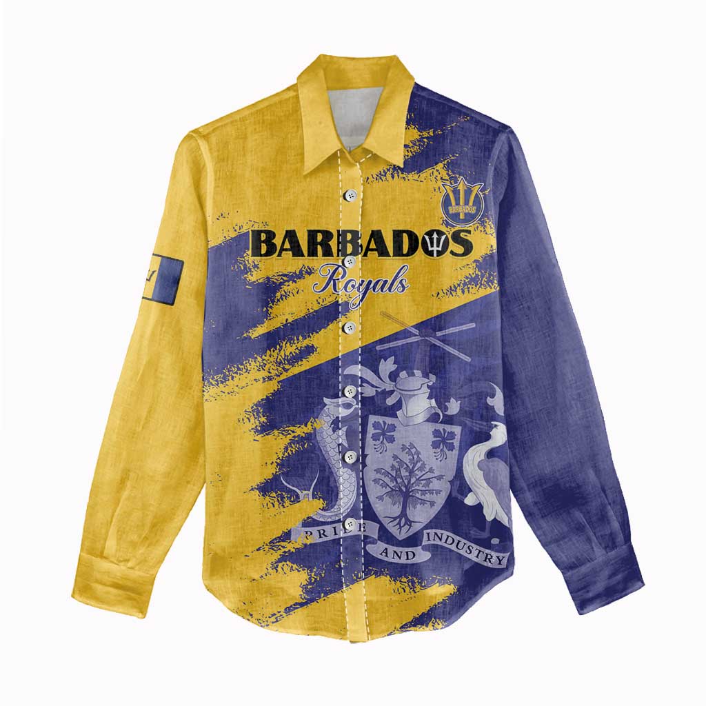 Custom Barbados Royals Cricket Women Casual Shirt Coat Of Arms Flag Style