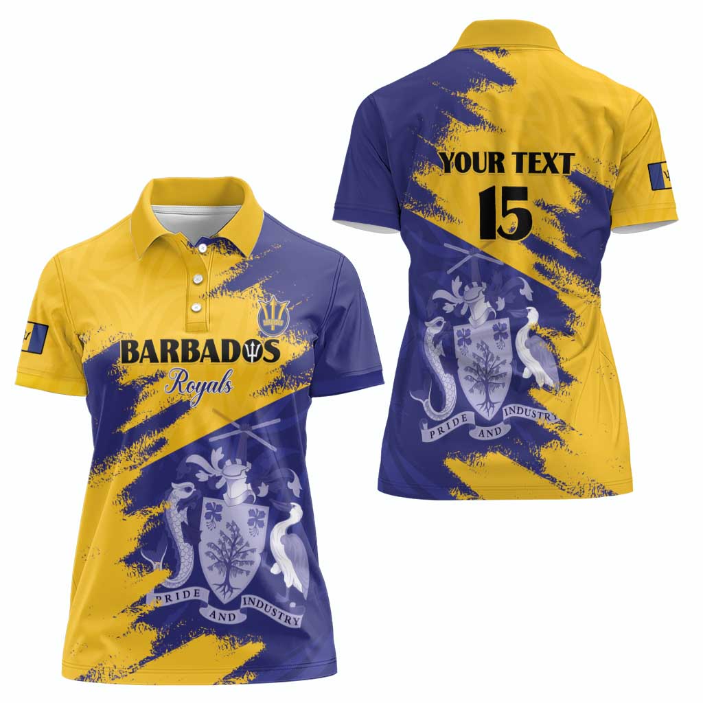 Custom Barbados Royals Cricket Women Polo Shirt Coat Of Arms Flag Style