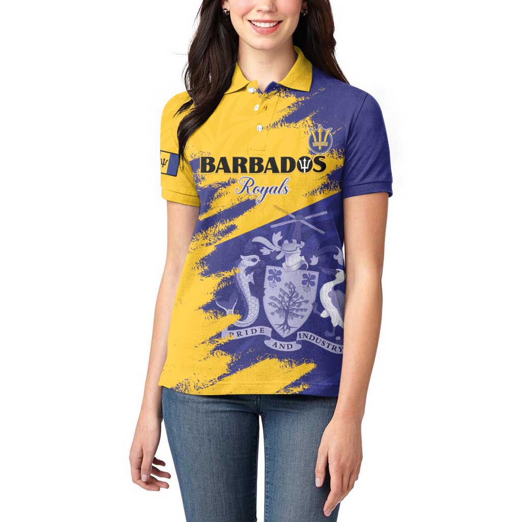 Custom Barbados Royals Cricket Women Polo Shirt Coat Of Arms Flag Style
