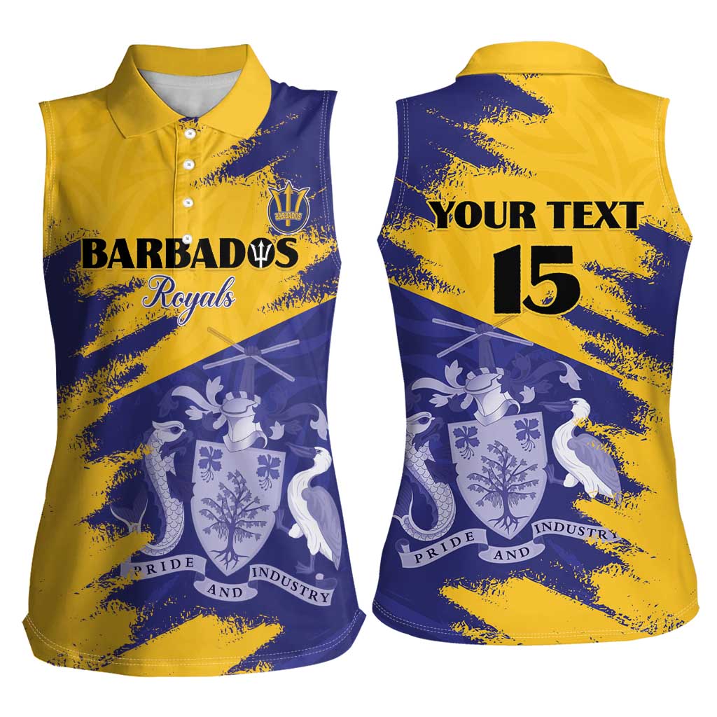 Custom Barbados Royals Cricket Women Sleeveless Polo Shirt Coat Of Arms Flag Style