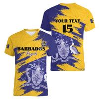 Custom Barbados Royals Cricket Women V-Neck T-Shirt Coat Of Arms Flag Style